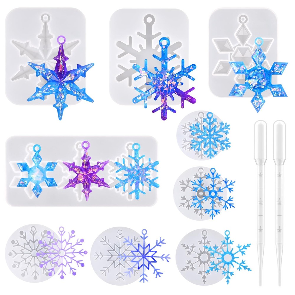 Snowflake Resin Molds Silicone, 9 Pieces Snowflake Resin Casting Molds, Chris...