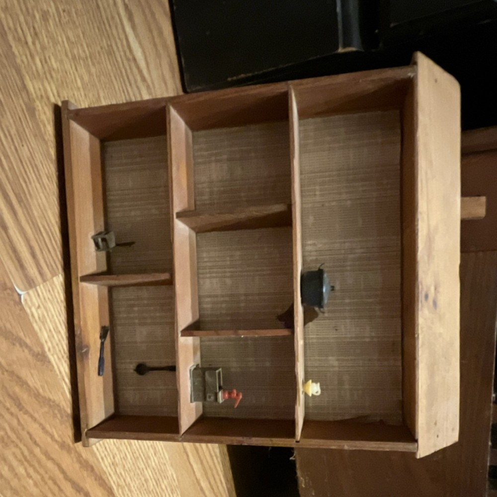 Vintage Brown Wooden Shadow Box Display Shelf with Compartments for Collectibles