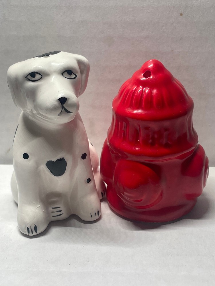 Vintage Ceramic Dalmatian Dog Fire Hydrant Salt & Pepper Shakers