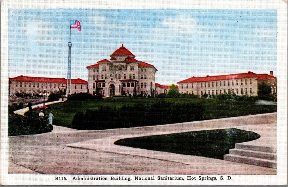 Hot Springs SD National Sanitarium Administration Building Linen Postcard