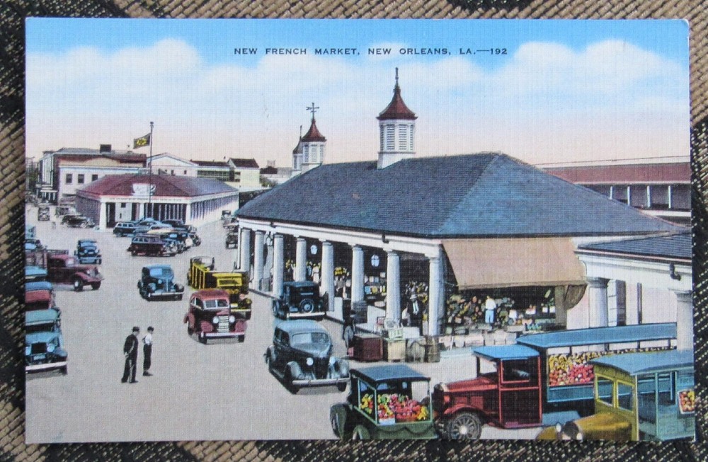 VTG 1930s-40s NEW ORLEANS LA 192 New French Market Color Linen Postcard Open Air