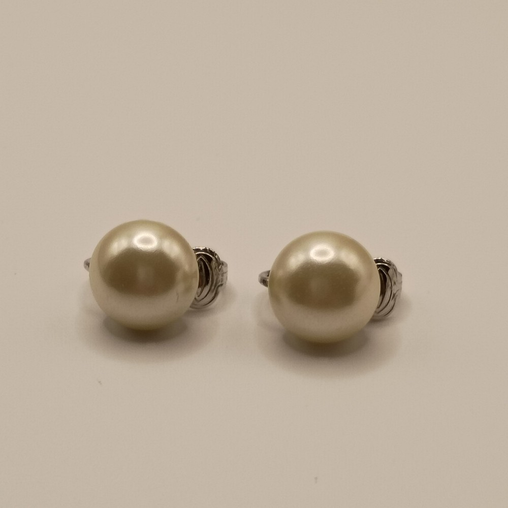Vintage SARAH COVENTRY Faux Pearl Clip On Earrings Silver Tone