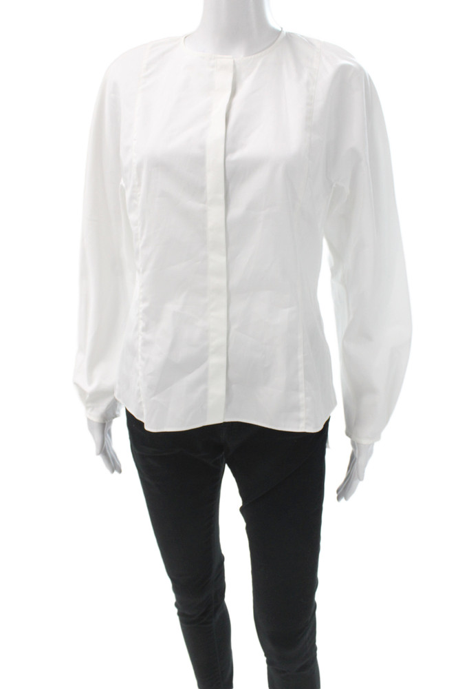 Massimo Dutti Women Basic White Cotton Crew Neck Long Sleeve Blouse Size 8Free Shipping in US $100+ Orders | $6.95 Orders Below