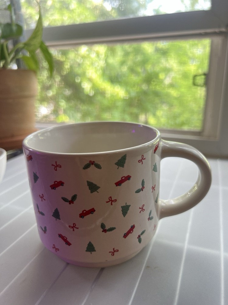 Ceramic Coffee Mug Christmas Holiday Decor with Red Car and Tree Pattern