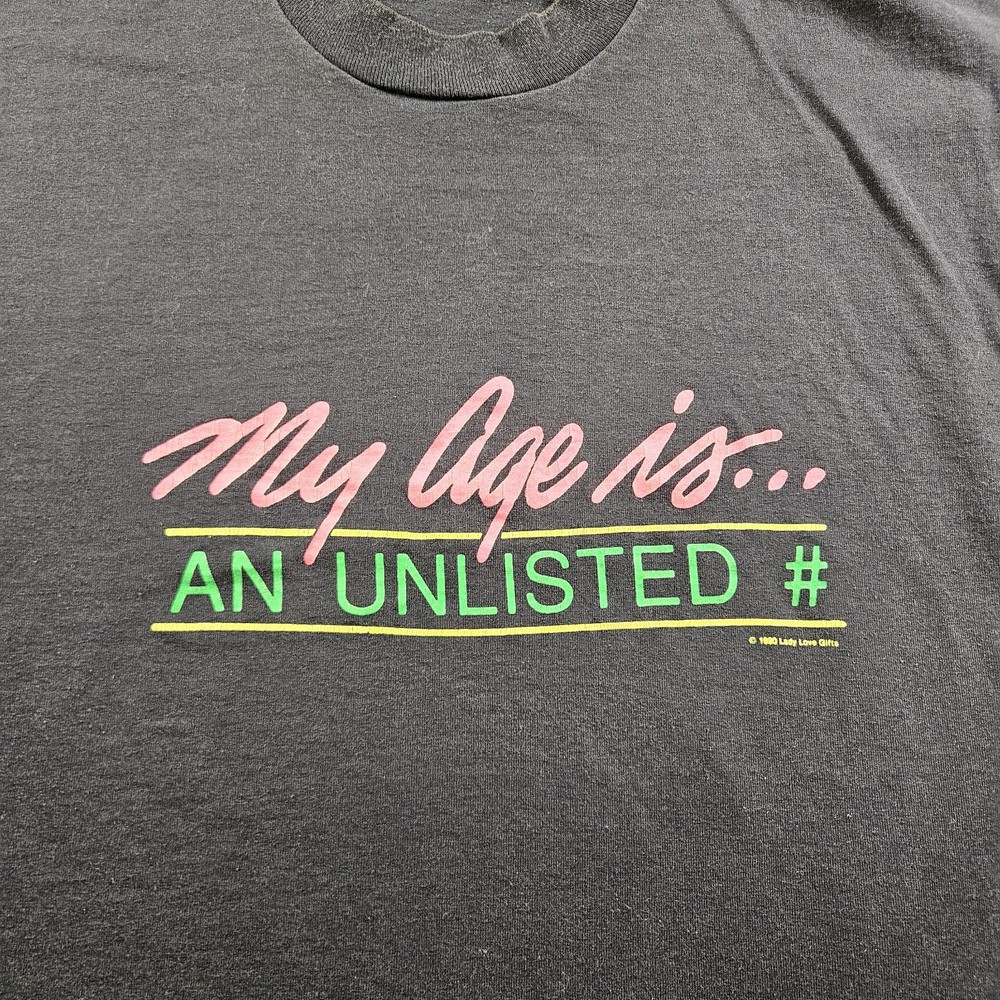 Vintage Funny My Age Is Unlisted Number 80s Graphic T-Shirt Single-Stitch Sz XL