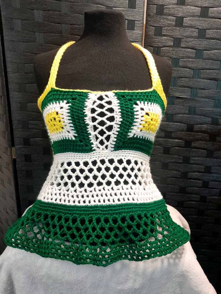 Womens Medium Green Multicolor Crochet Tank Racerback Top