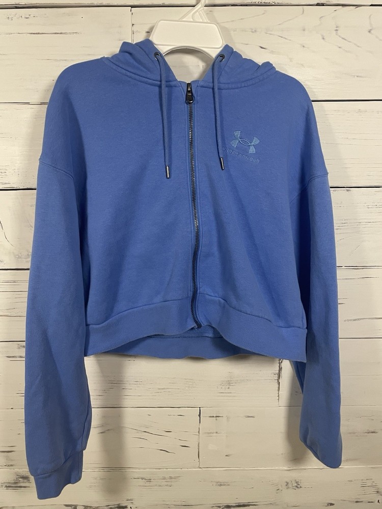 Under Armour Women’s Cropped Full Zip Hoodie Blue Size S Loose Fit