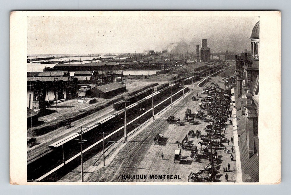Canada- Montreal Elevated Harbour View Horse & Wagons Old Post Vintage Postcard