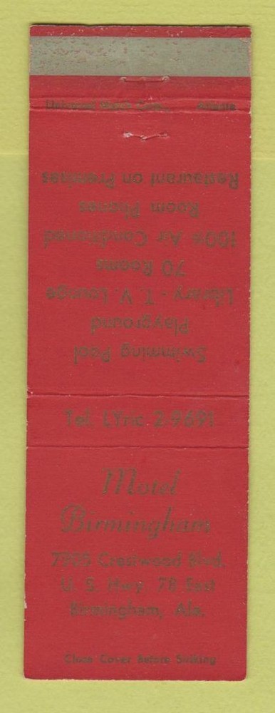 Matchbook Cover - Motel Birmingham AL WEAR