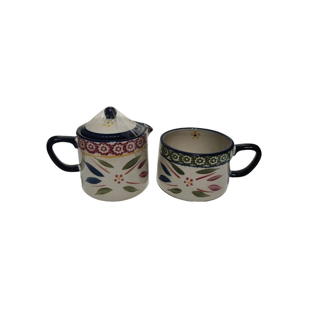 Temptations Old World Blue Sugar Bowl & Creamer Set Cottage Core Granny Core
