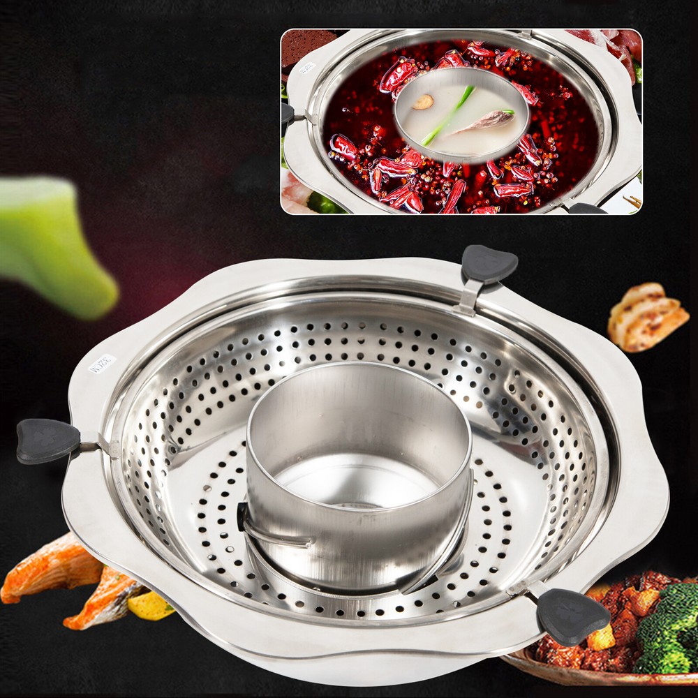 Stainless Steel Double-Layer Rotating Detachable Hot Pot for Shabu Steamboat