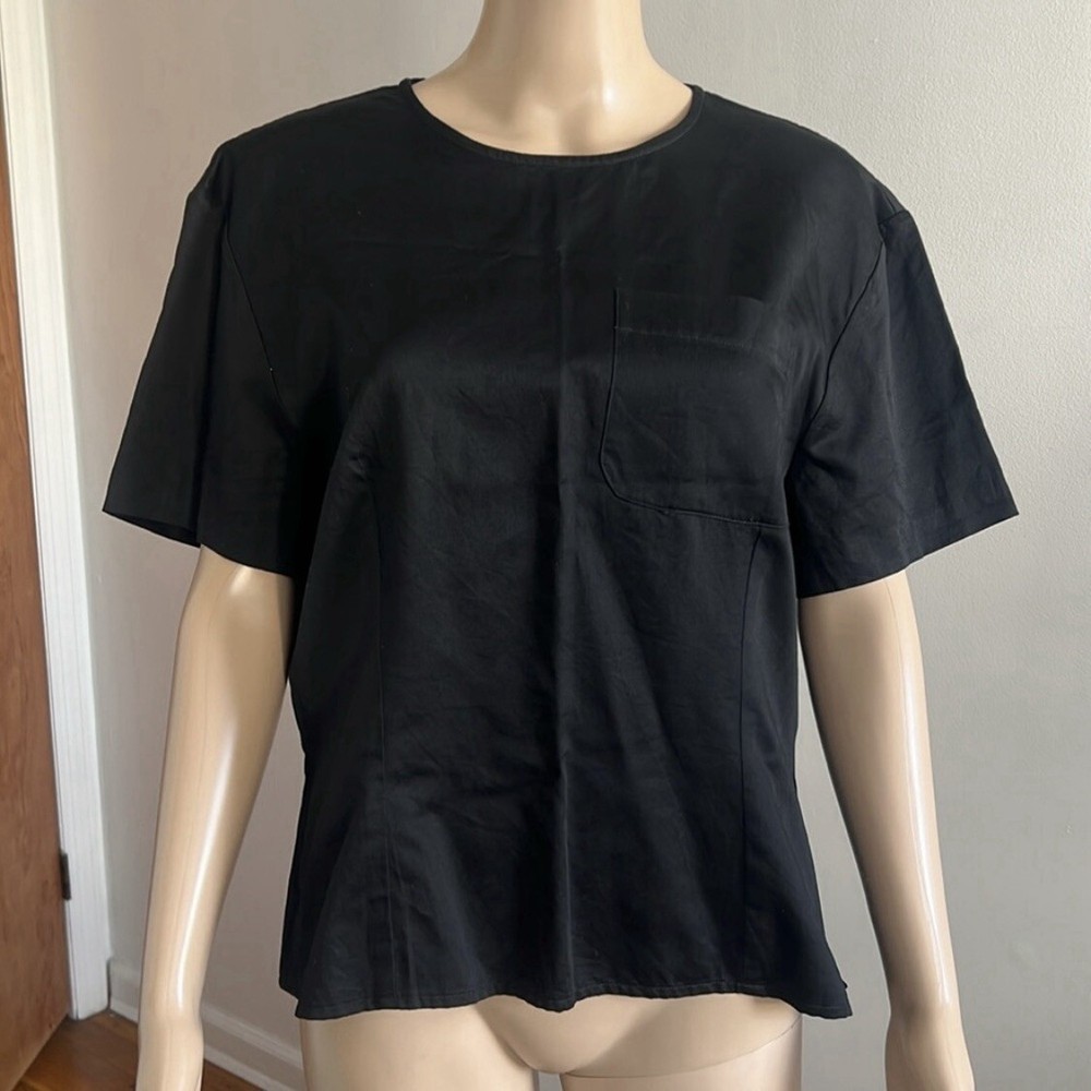Celine Black Short Sleeve Cotton Top Size 48 Size L Vintage