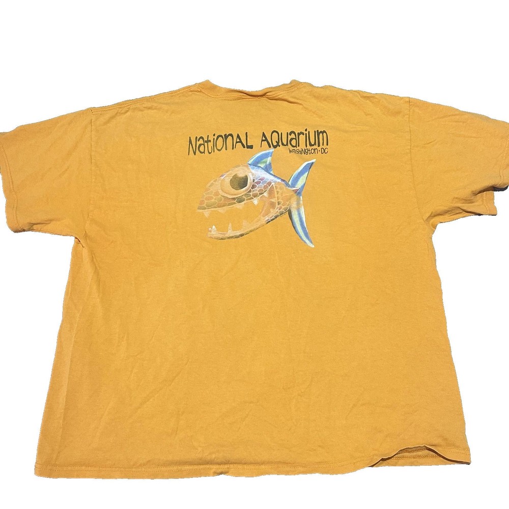 Vintage National Aquarium Souvenir Shirt Washington D.C. Men XXL 2XL Yellow Fish