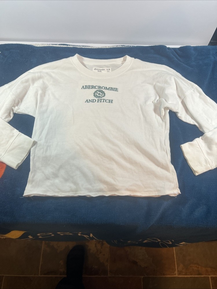 Abercrombie Fitch T Shirt Kids Size 9/10 Unisex White Long Sleeve