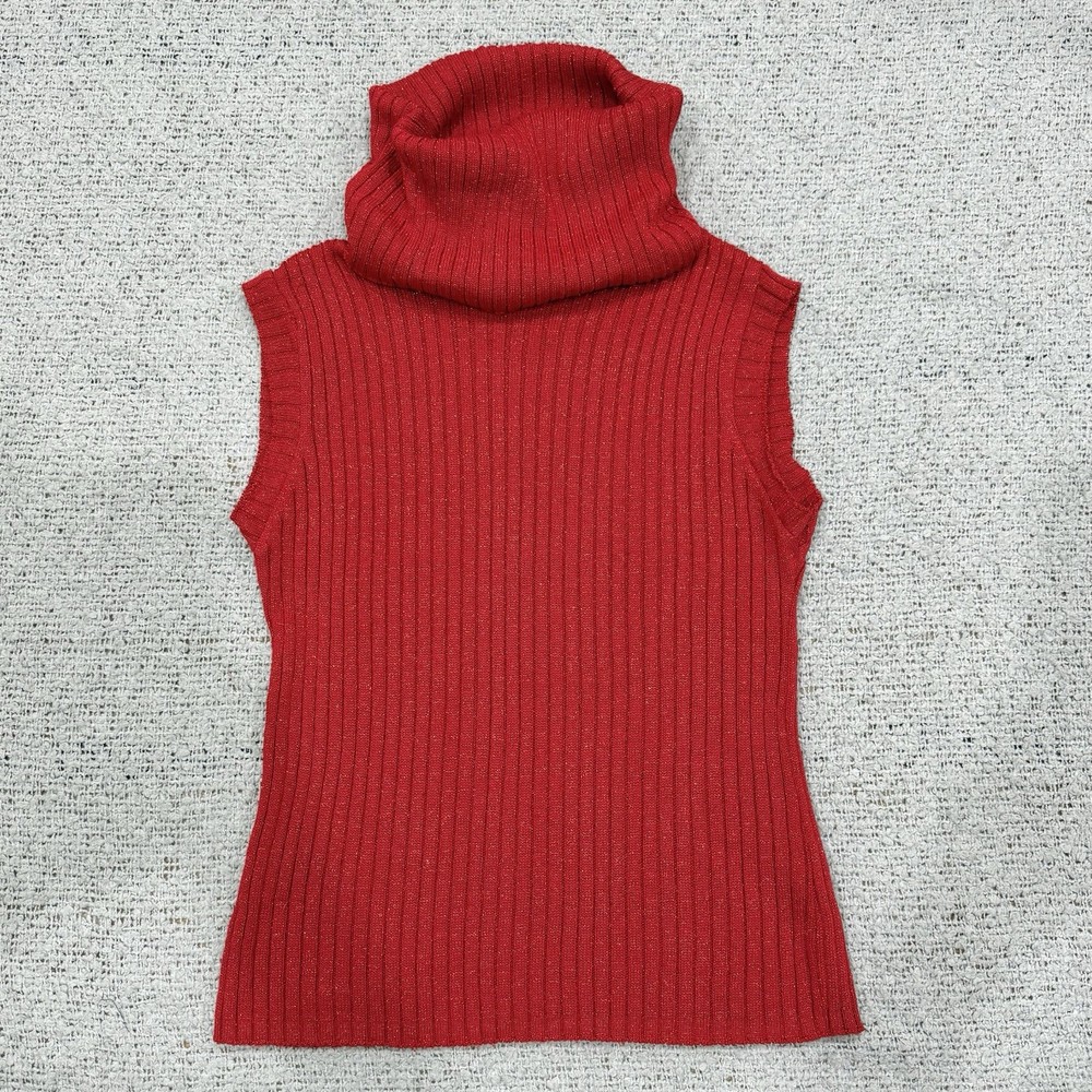 Vintage Y2K Forever 21 Red Ribbed Sleeveless Turtleneck Top – Made in USA Size M