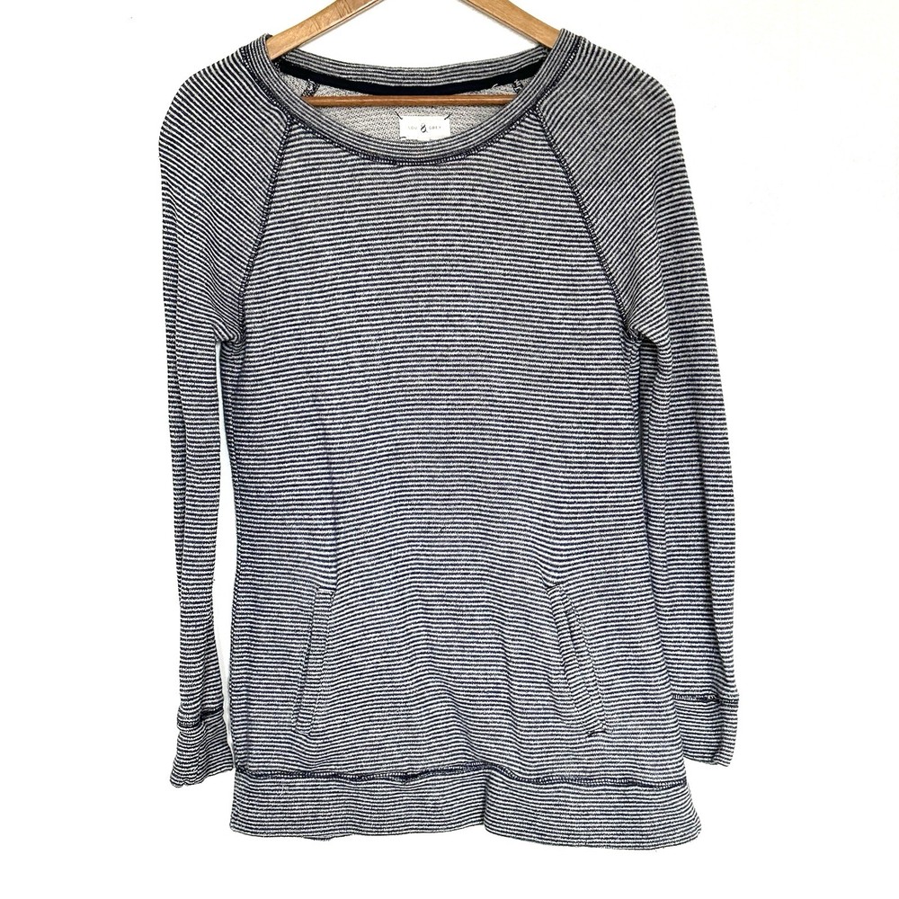 Lou & Grey Sweatshirt Women’s Small Grey White Striped Long Sleeve Pockets