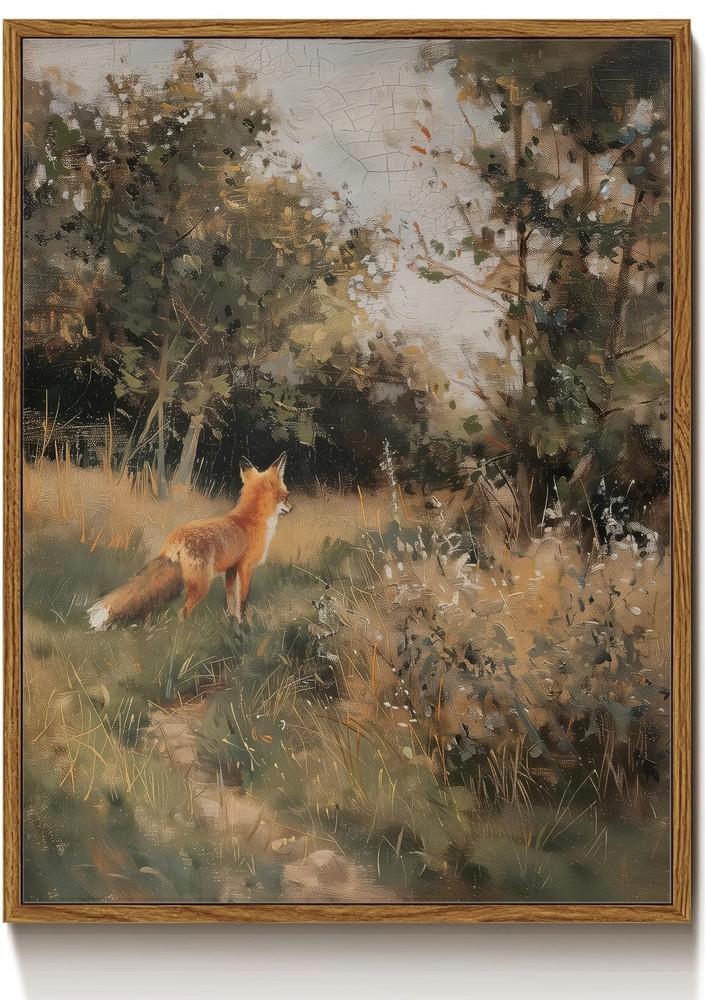 Vintage Fox Painting Canvas Wall Art Forest Animal Oil Painting Picture Wall ...