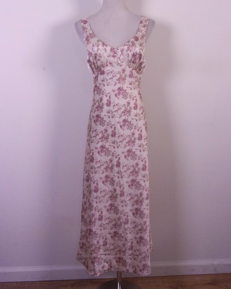 EUC Bohme Satin Tiny Floral Slip Midi Dress Lined SZ L