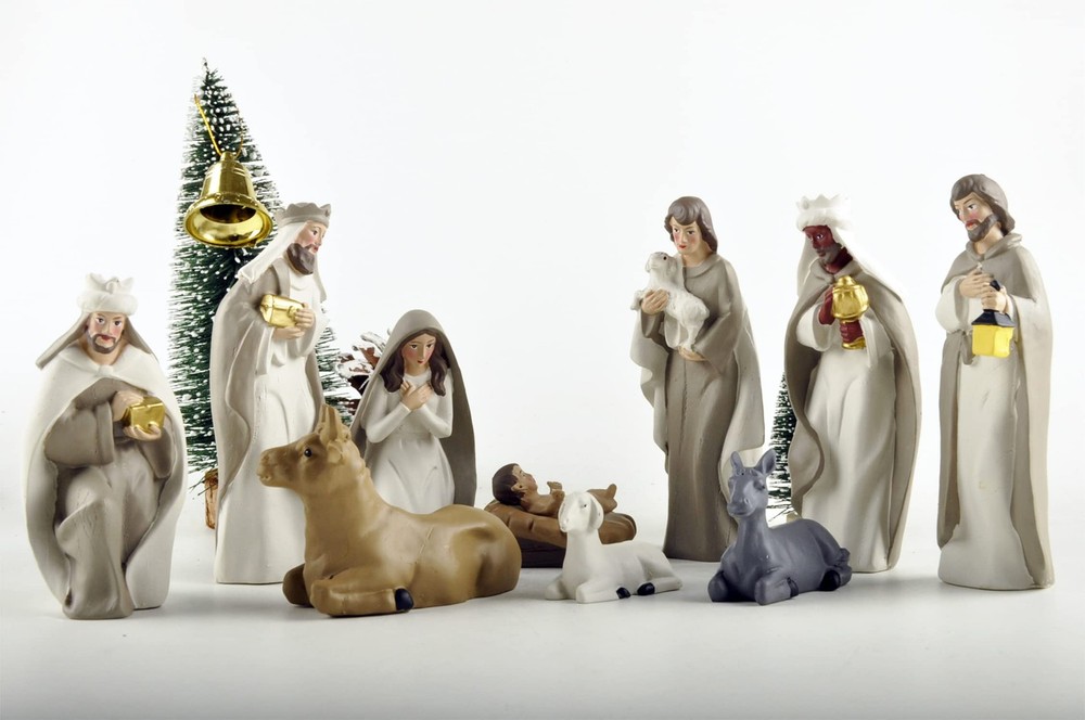 10-Piece Christmas Nativity Scene Set – Indoor Resin Manger Figurines, Small ...