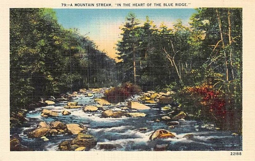 Postcard NC: Mountain Stream, Heart of the Blue Ridge, North Carolina Linen
