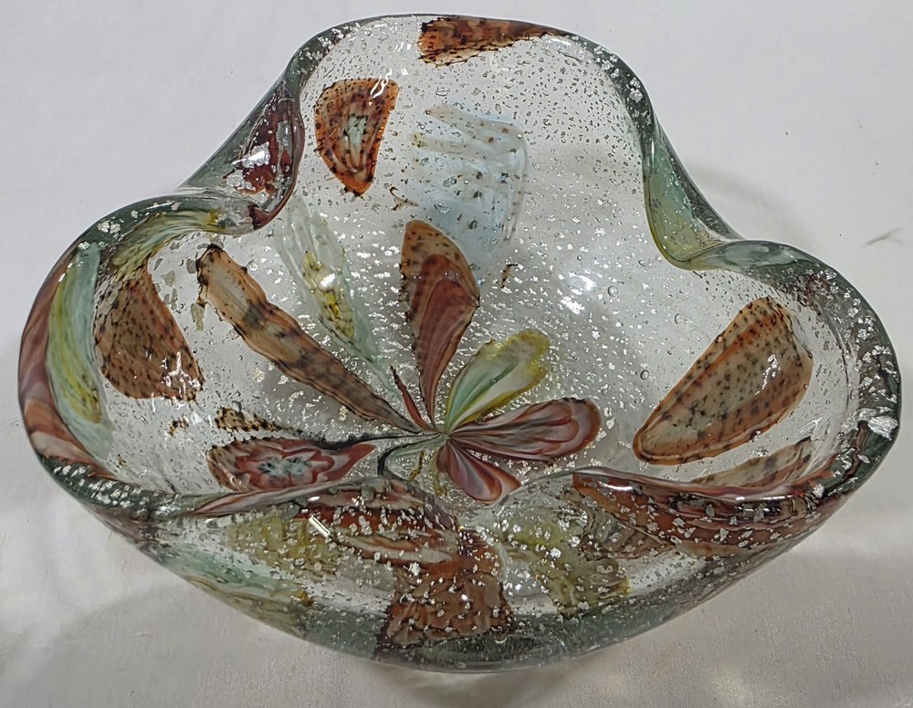 Vintage Murano Millefiori Tutti Frutti Glass Bowl with Silver Flecks Candy Dish