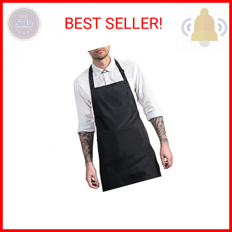 Adjustable Bib Apron, Waterproof, with 2 Pockets, Neck Strap and Extra Long Tie,