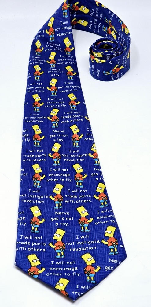 The Simpsons Navy Blue Bart Simpson Logo Neck Tie Vintage 2001 Matt Groening