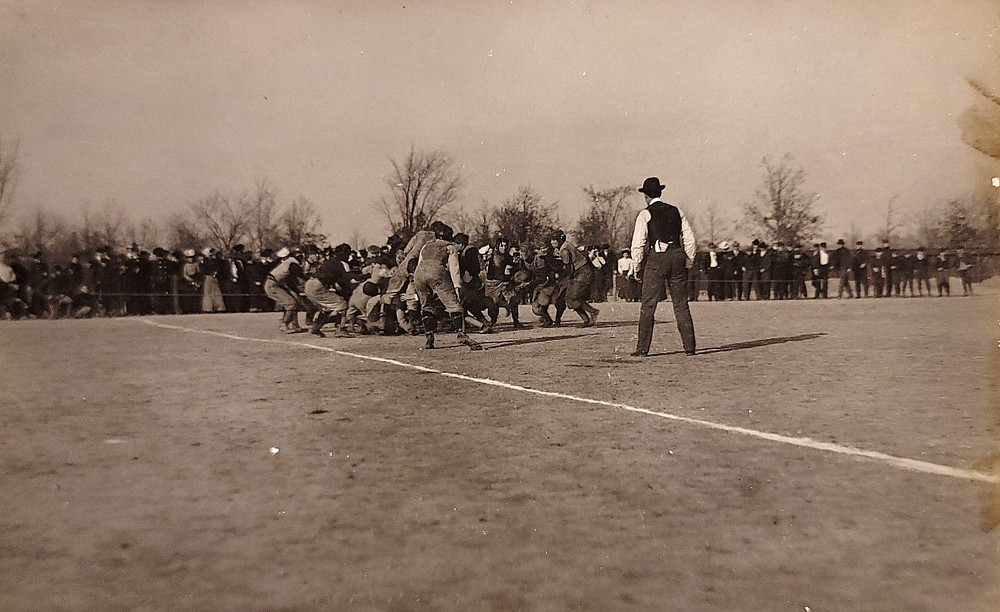 Vintage Real Photo Postcard Picture Football Game Field Men Players People Fans