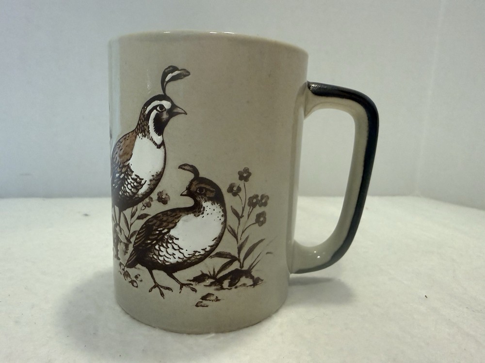 Vintage Otagiri Japan Stoneware Mug Quail Birds Floral Brown Speckled 1970s-80s