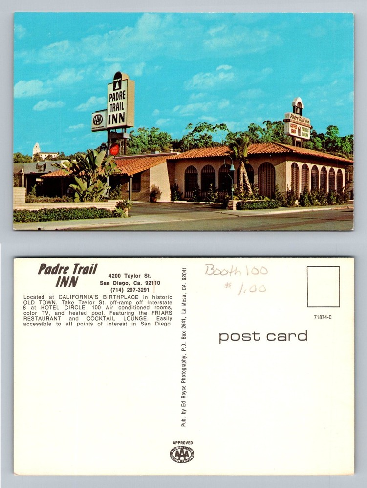 San Diego, CA-California, Padre Trail Inn Old Town Hotel Vintage Postcard