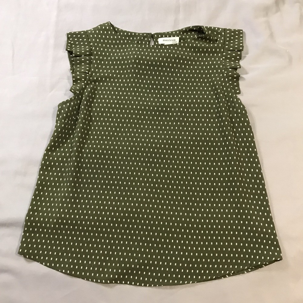 Monteau Top Women’s Large Green White Ruffle Short Sleeve