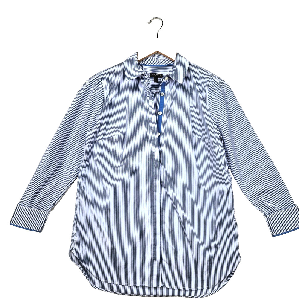 Talbots Petite Long Sleeve Shirt S Blue/White Striped Button-Up Small SP Ribbon