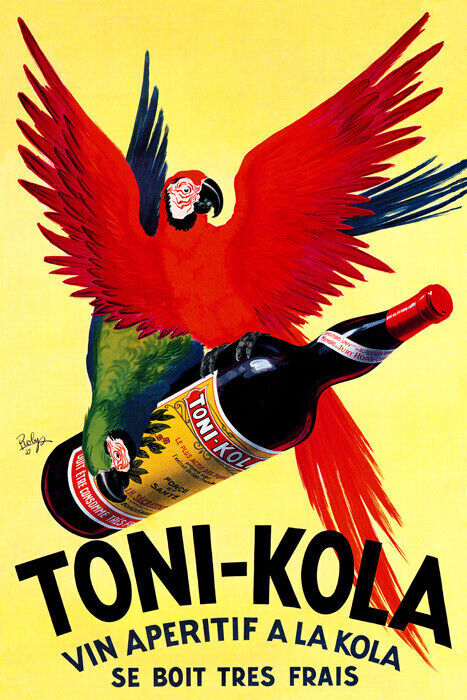 APERITIF TONI KOLA PARROT BOTTLE ALCOHOL ITALY FRESH DRINKS VINTAGE POSTER REPRO