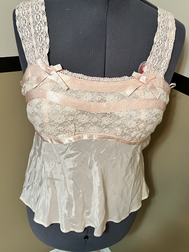 Free People Pink Satin Lace Coquette Babydoll Cami Top Whimsigoth Fairy Sexy L