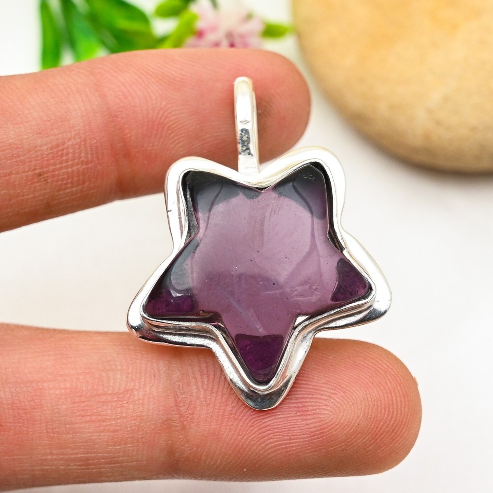 Amethyst Gemstone Star Pendant 925 Sterling Silver Handmade Jewelry Women Gift