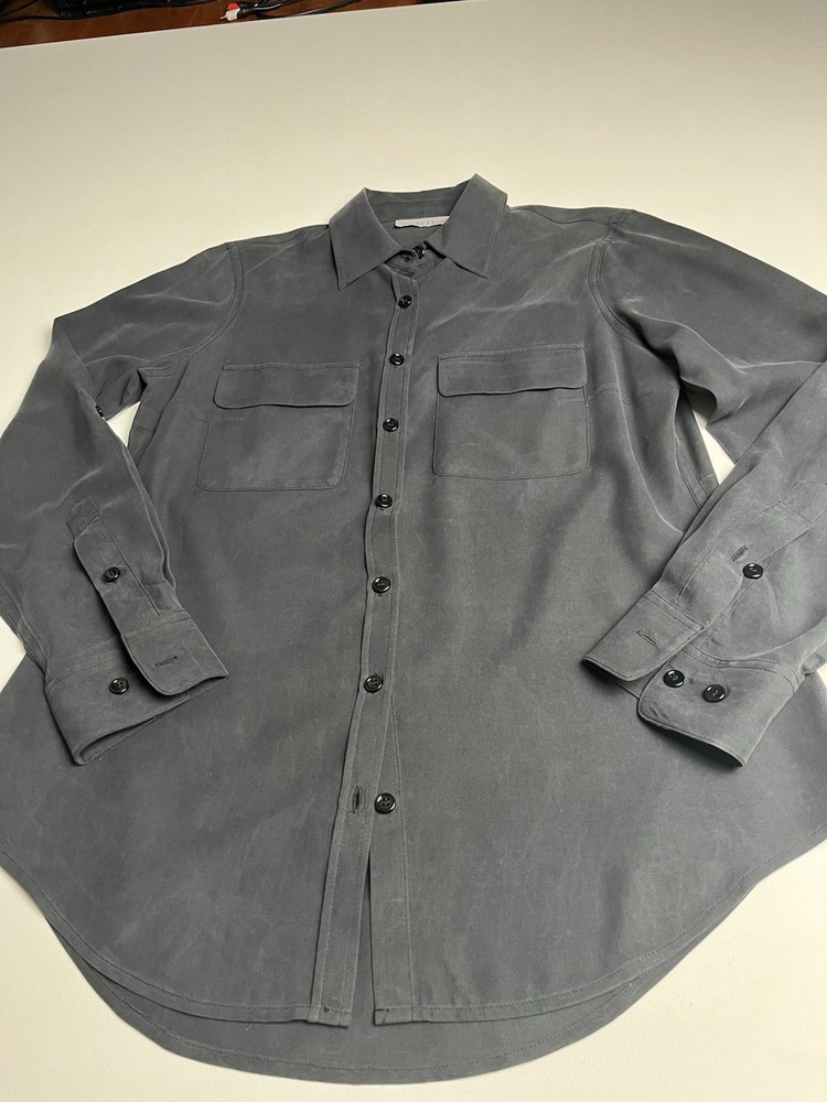 NEXX NEW YORK Size XS Women Black 100% Silk Roll Tab Sleeve Button Up Shirt