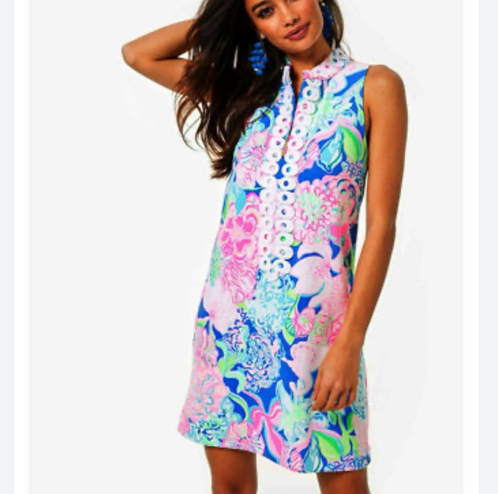 Lilly Pulitzer Blue & Pink Peony for Your Thoughts Jane Shift Dress Sz 12