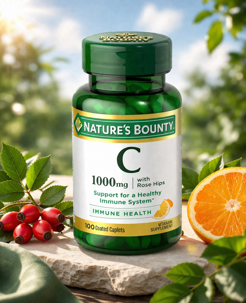 Nature's Bounty Vitamin C + Rose HIPS 1000mg - 100 Coated Caplets *EXP: 07/2028*