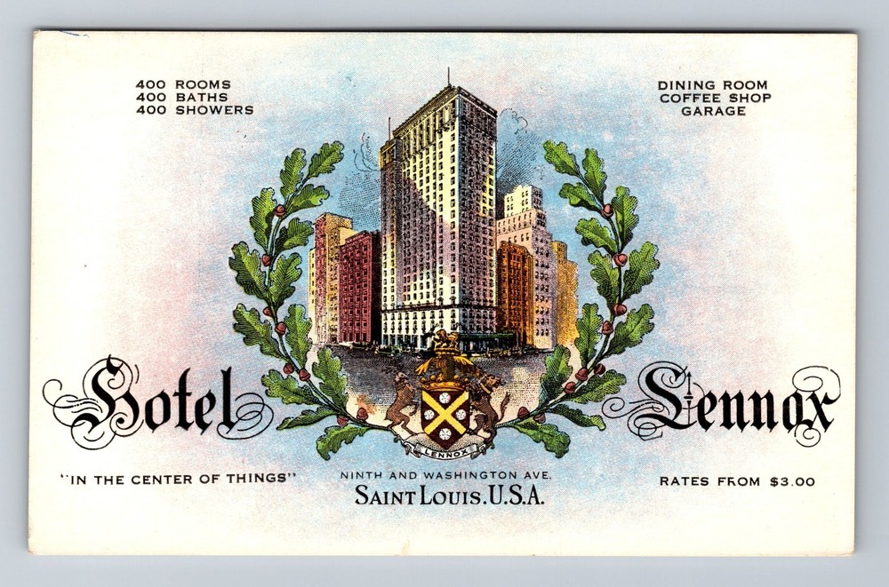 Saint Louis MO-Missouri Hotel Lennox Vintage Postcard Standard Souvenir Postal