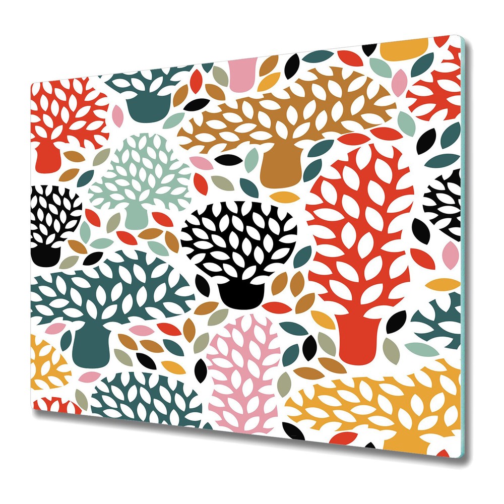 Glass Chopping Board Utensil Board Doodle trees red and blue 60x52