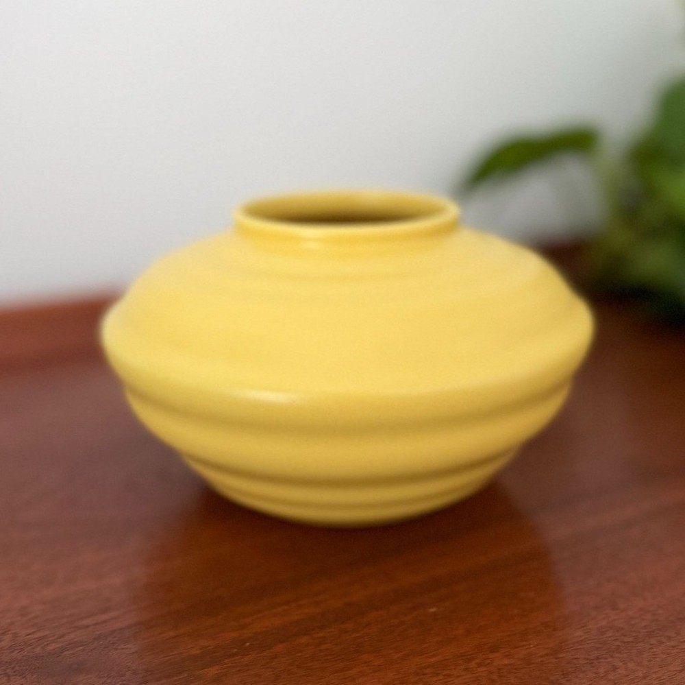 Vintage MCM Yellow Ribbed Vase
