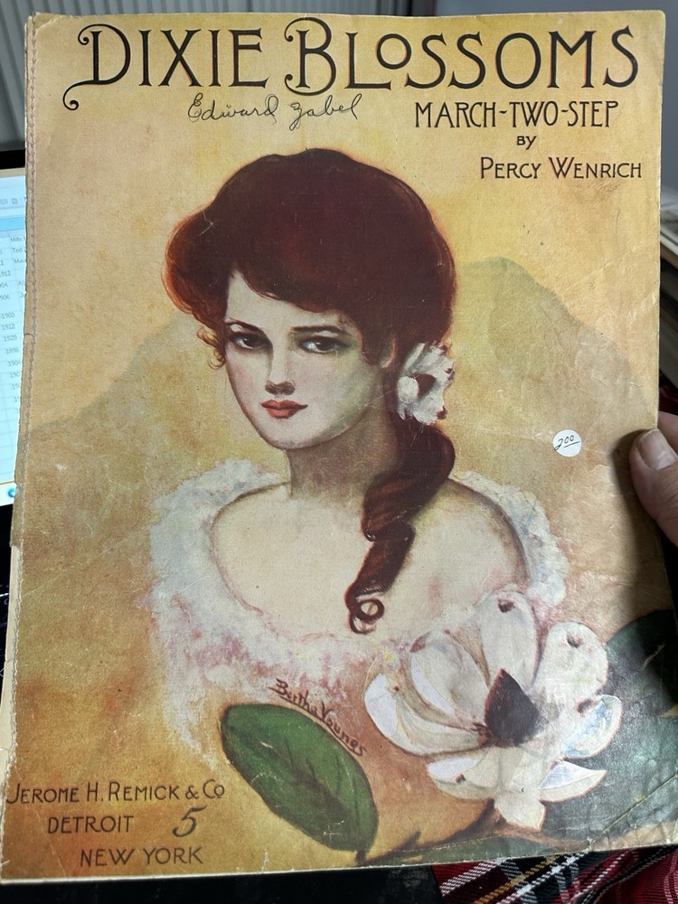 1906 11x14 Percy Wenrich Ragtime Sheet Music ‘Dixie Blossoms’