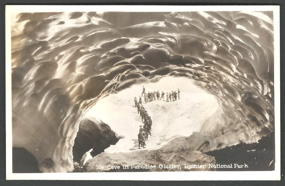 RAINIER NATIONAL PARK Ice Cave in Paradise Glacier RPPC Real Photo Postcard