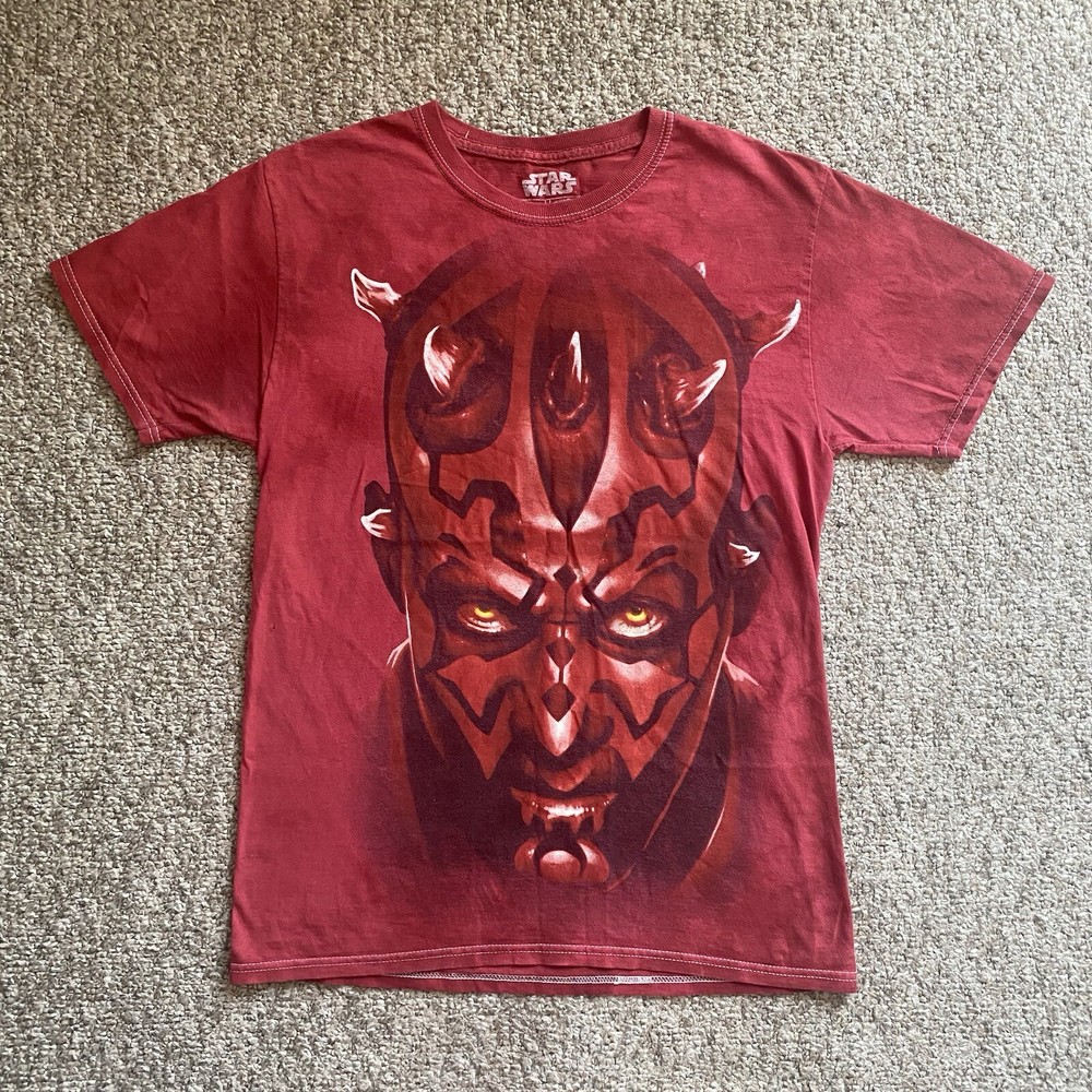Star Wars T Shirt Darth Maul Mens Small S Red Tye Dye Short Sleeve Big Face FLAW