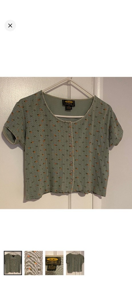 90s- early 2000s Vintage Free People Women's Cropped Knit Blouse Button M y2k
