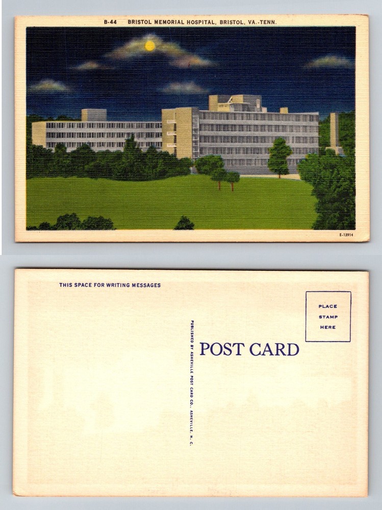 Bristol TN-Tennessee, Bristol Memorial Hospital Moonlight View Vintage Postcard
