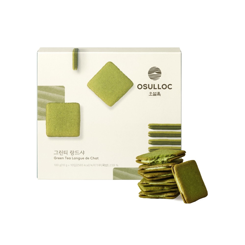 OSULLOC Langue de Chat Cookies 3.52oz 100g Korean Matcha Flavored Snacks | As...