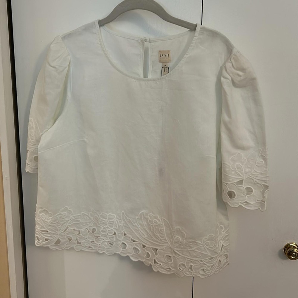 Rebecca Taylor La Vie Ella Embroidered Milk Top Size XL