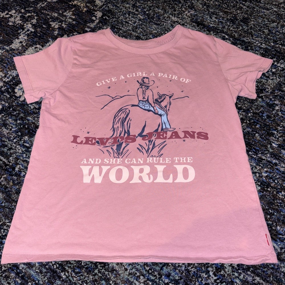 Levis Girls Pink Cowgirl Horse Graphic T-Shirt LG