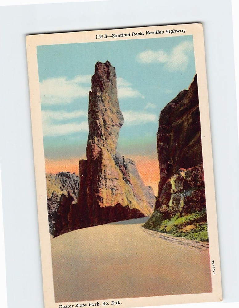Postcard Sentinel Rock Needles Highway South Dakota USA